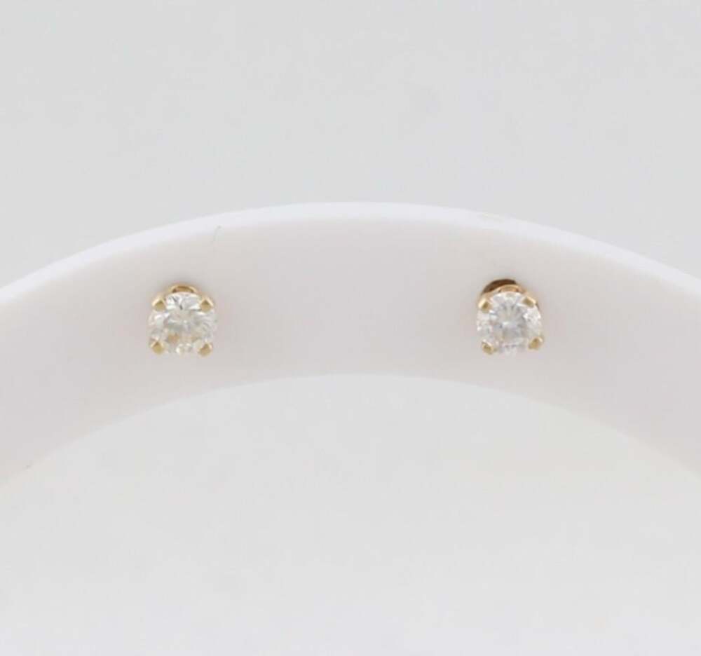 14k Yellow Gold Natural .30 Total Carat Diamond Earrings Studs 1/8" Round